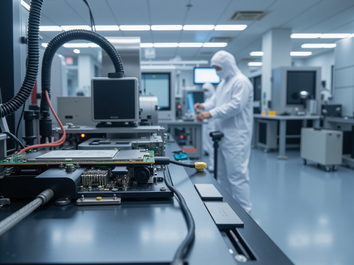 深圳市鸿协电子有限公司生产车间实景，现代化设备整齐排列，工人专业操作