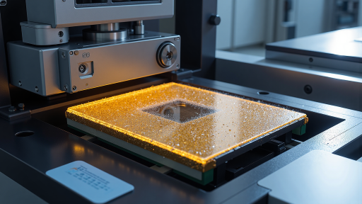 光学曝光设备正在转移线路图案，精密光学系统工作